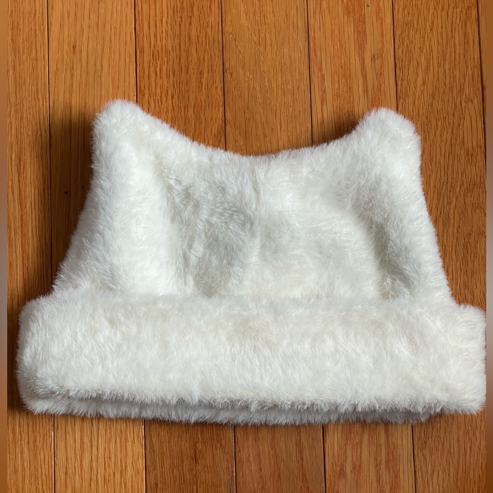 Soft fluffy white beanie